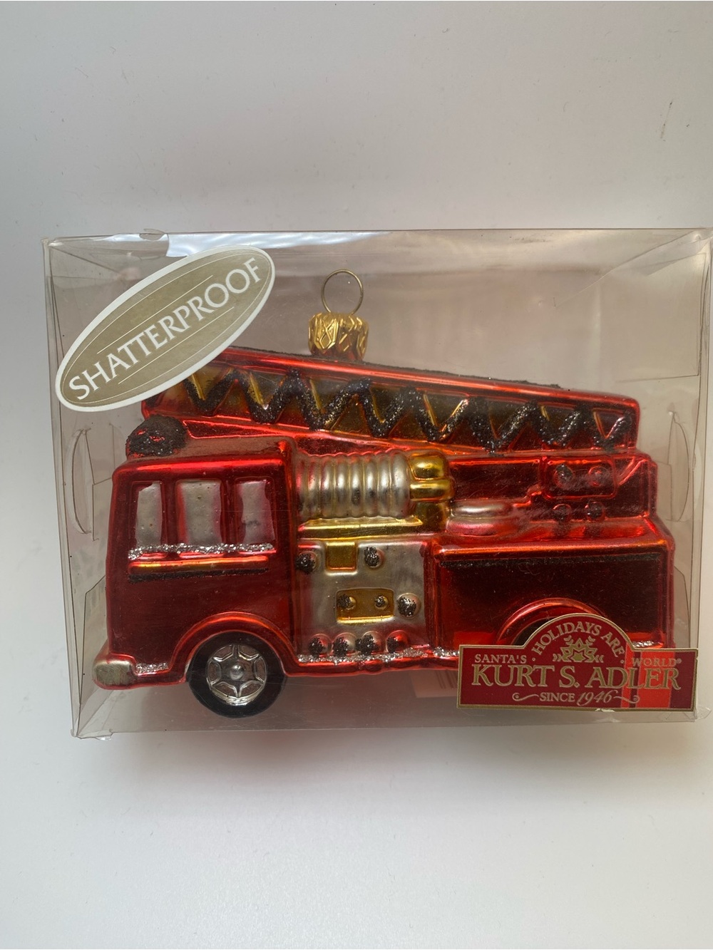 Vintage Kurt Adler Christmas Red Fire Truck Ornament - Shatterproof